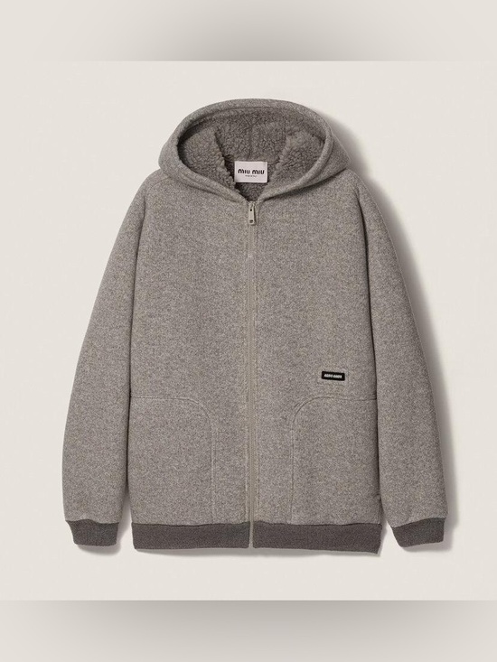 Miu Miu Jackets & Blazers - Miu Miu Cashmere Fleece Hoodie Jacket / Zip-Up Blouson in the beautiful Marmo